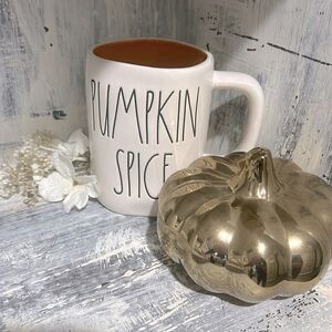 Rae Dunn PUMPKIN SPICE double sided HEART orange interior mug